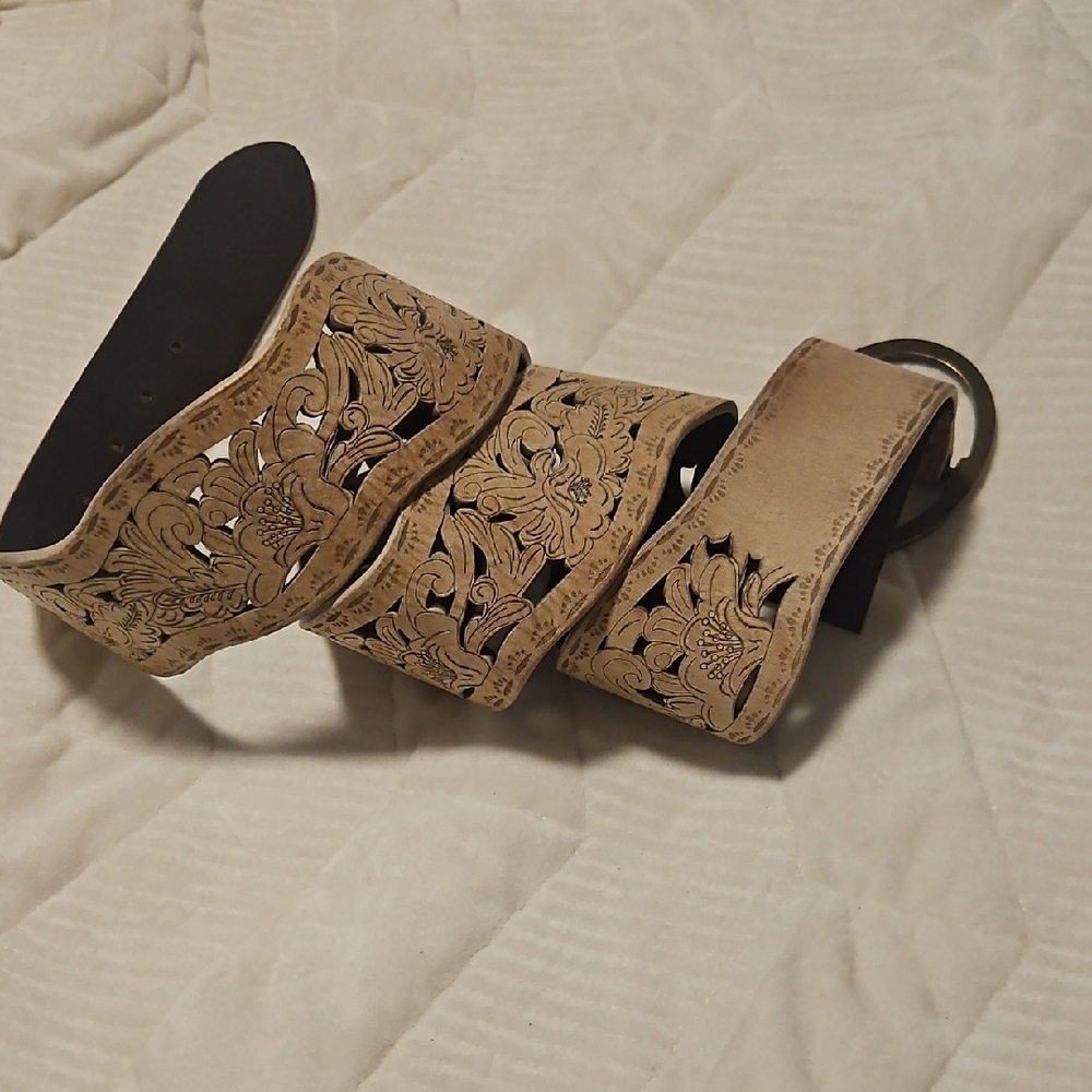 Floral Embossed Tan Women's Belt